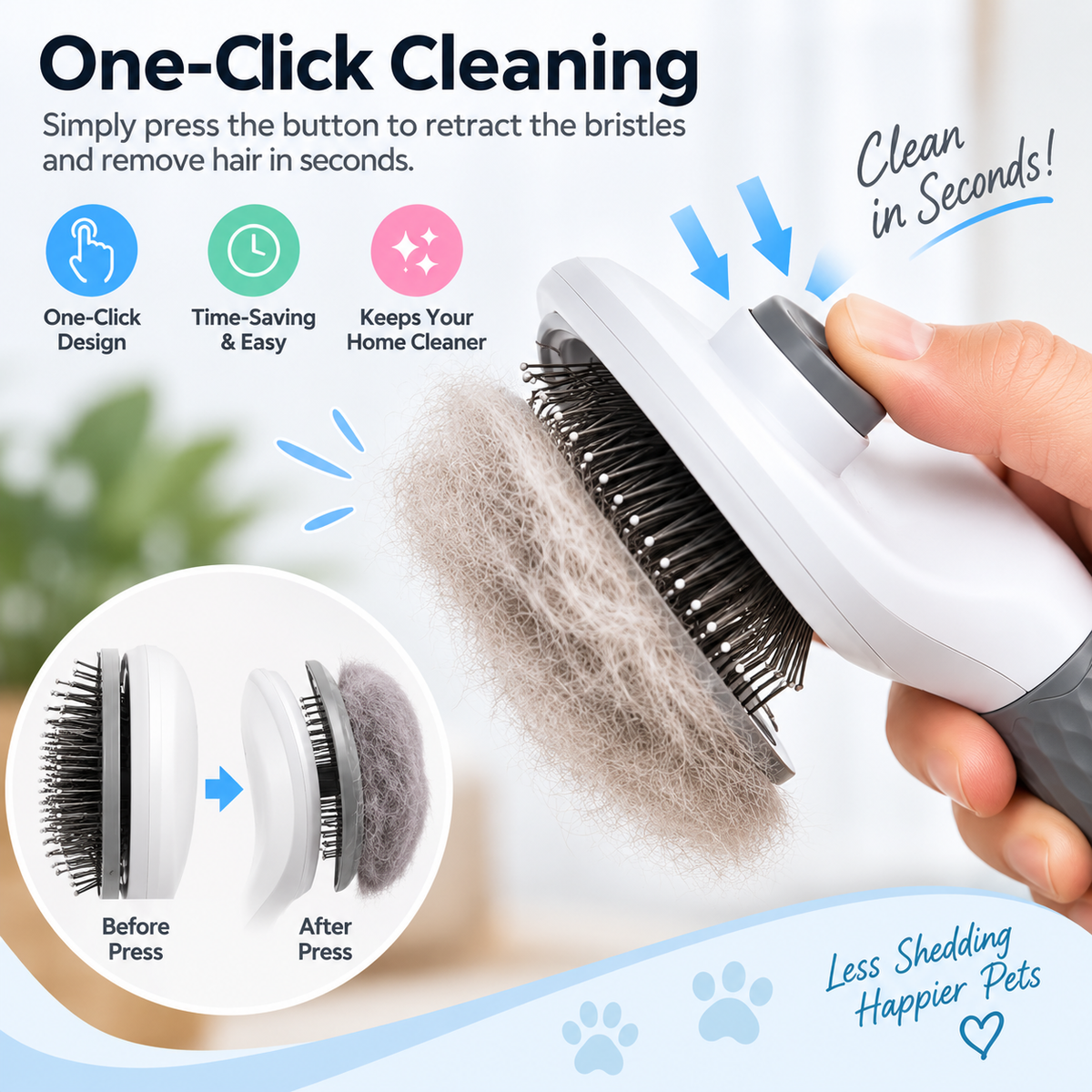 iPetPaw™ One-Click Self-Cleaning Pet Brush